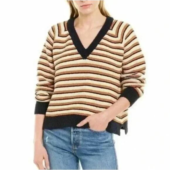 Madewell Sweaters - Madewell Small Arden Striped V-Neck Chunky Knit Sweater